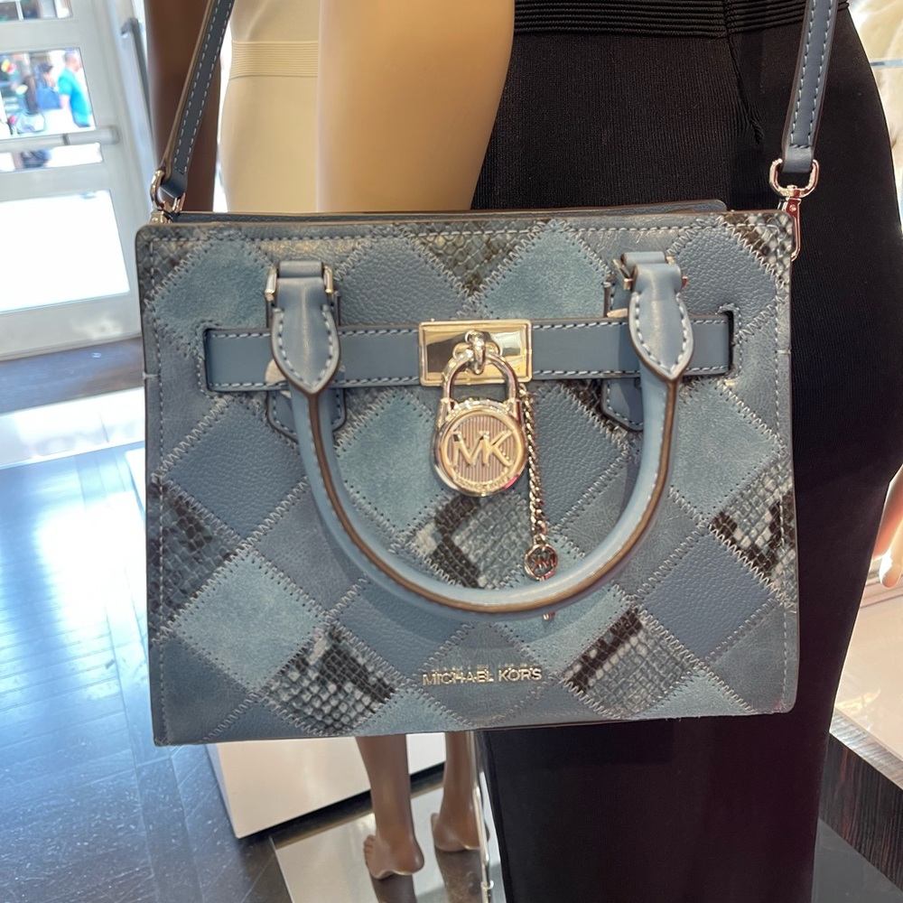 MICHAEL KORS Hamilton Small Patchwork Satchel Crossbody Bag
Cornflower 
NWT - Picture 10 of 16
